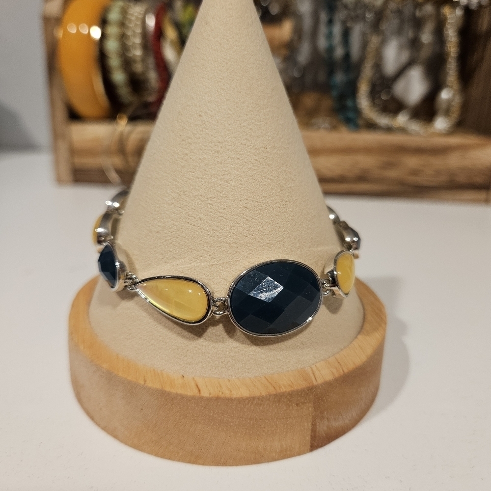 Lia Sophia Silver Dark Blue Teal Yellow Bracelet Women's Jewelry Accessories